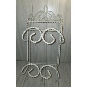 Vintage Wrought lron Scroll Wall Mount Towel Holder 20" White Cottagecore Boho